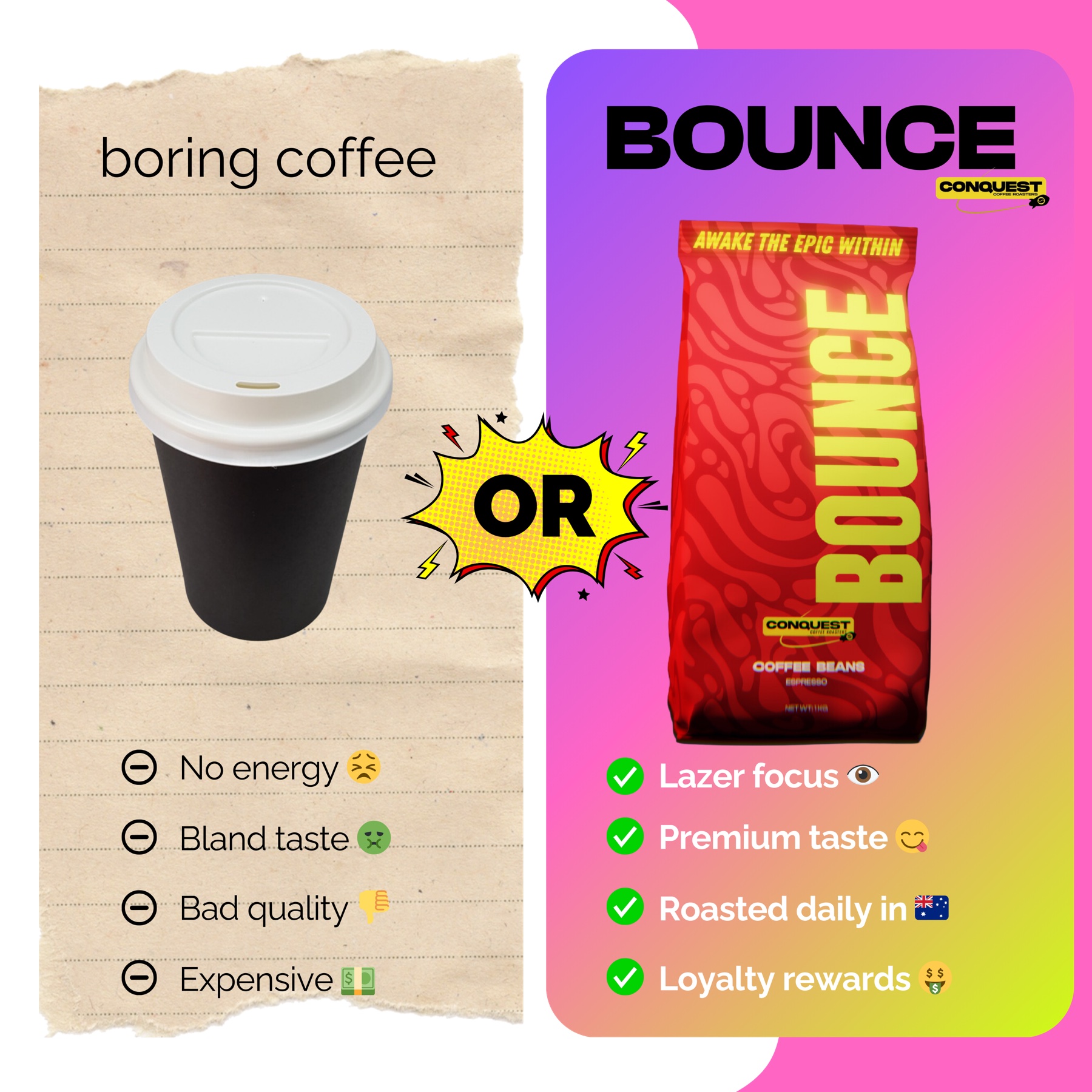 Conquest Coffee Bounce Static Ad System detail 1